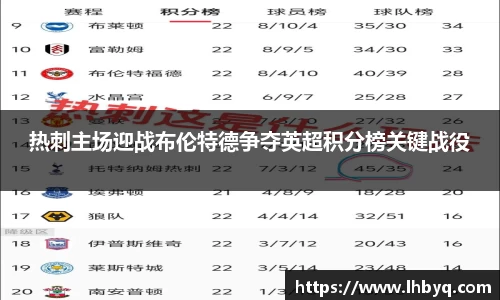 热刺主场迎战布伦特德争夺英超积分榜关键战役